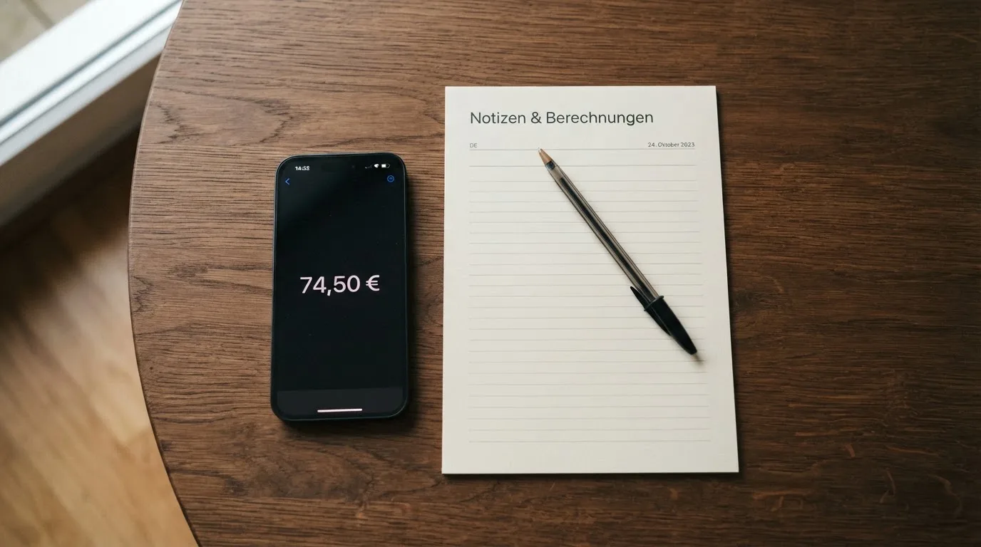 Ein Smartphone mit dunklem Display liegt neben einem leeren Papier-Wettschein und einem Stift auf einem Holztisch.